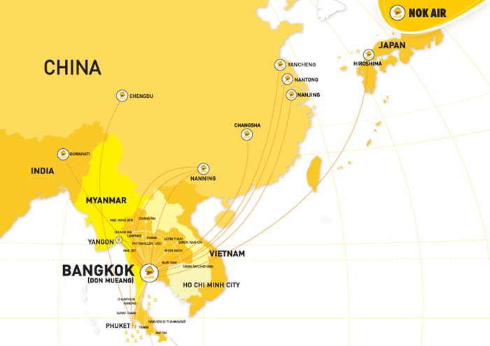 เส้นทางที่เดินทางโดยเที่ยวบินของสายการบินนกแอร์