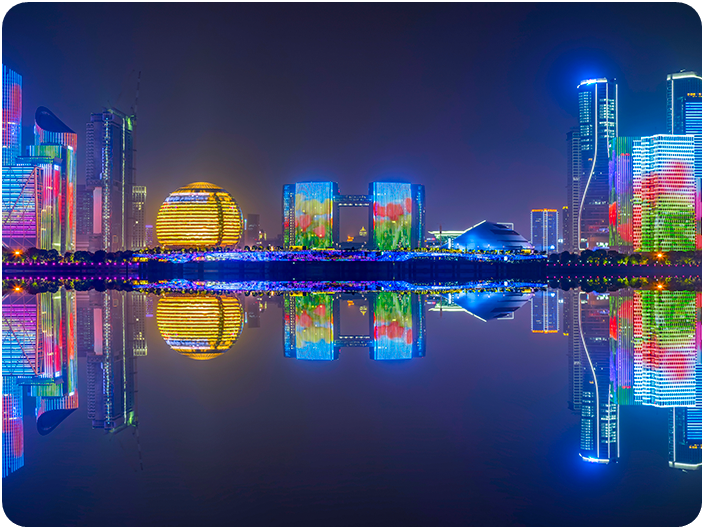 ชมวิวยามค่ำคืน จุดชมวิวแม่น้ำเฉียนถัง (Qiantang River)