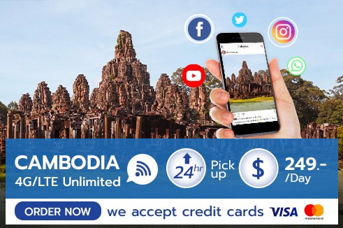 Pocket WiFi กัมพูชา 4G Unlimited (รับที่สนามบินในไทย)